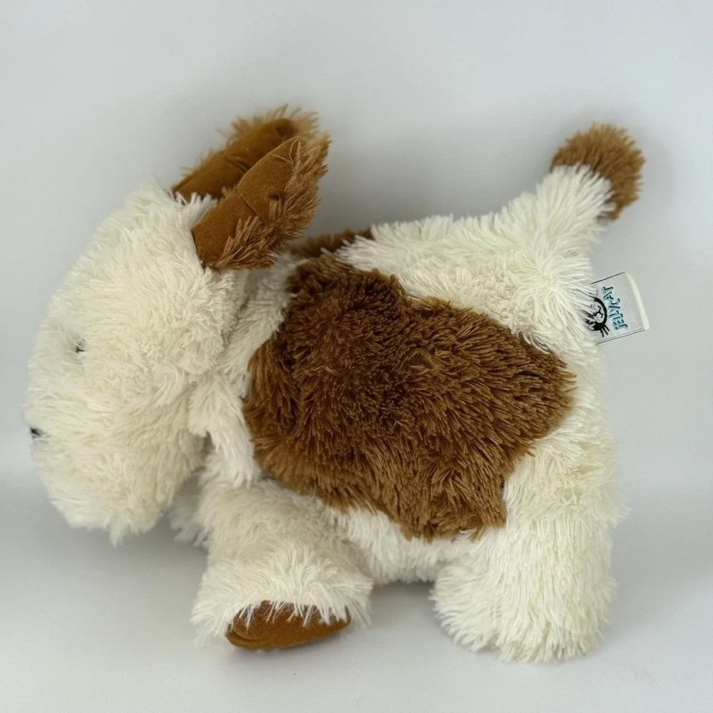 VTG Jellycat Large Laying Dog Plush Cream Brown Floppy Stuffed Animal 14